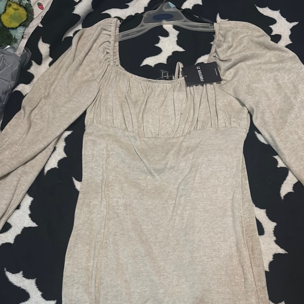 Forever 21 Cream Long Sleeve Dress